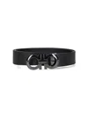 Ferragamo Hammered Leather Reversible Belt In Black