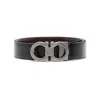 Ferragamo Black And Brown Reversible Belt With Gancini Detail In Smooth Leather Man