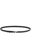 Ferragamo Double Gancio Leather Skinny Belt In Black