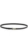 Ferragamo Double Gancio Leather Skinny Belt In Black