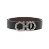 Ferragamo Black And Brown Reversible Belt With Gancini Detail In Smooth Leather Man In Black