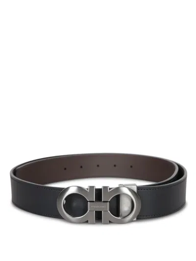 Ferragamo Gancini Reversible Belt In Black