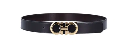 Ferragamo Double-sided Adjustable Gancini Belt In Black