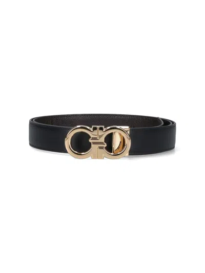 Ferragamo Men Reversible And Adjustable Gancini Belt In Black