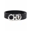Ferragamo Reversible Belt With Polished Gancini Buckle In Black