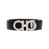 Ferragamo Logo Buckle Leather Belt In Black/blue