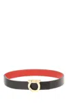 Ferragamo Adjustable And Reversible Gancini Belt In Black/flame Red