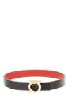 Ferragamo Adjustable And Reversible Gancini Belt In Black/flame Red