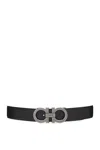 Ferragamo Salvatore  Gancini Reversible Buckle Belt In Black/hickory