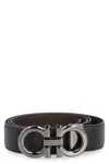 Ferragamo Reversible And Adjustable Gancini Belt In Black/hickory