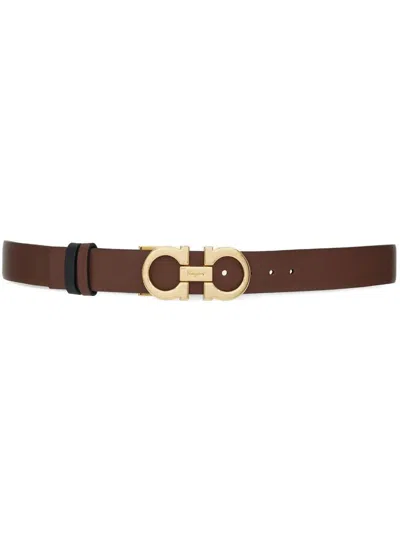 Ferragamo Gancini-buckle Reversible Leather Belt In Black