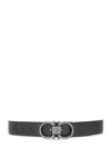 Ferragamo Salvatore  Man's Bicolor Leather Belt With Logo Buckle In Dark Silver/midbrown