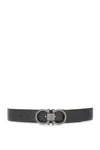 Ferragamo Salvatore  Man's Bicolor Leather Belt With Logo Buckle In Dark Silver/midbrown