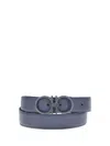 Ferragamo Leather Belt Reversible Textured Finish In Blue