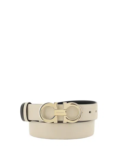 Ferragamo Reversible Leather Belt Three-dimensional Buckle In White