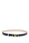 Ferragamo Logo-engraved Leather Belt In Navy/bone