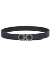 Ferragamo Salvatore  Man's Bicolor Leather Belt With Logo Buckle In Nero Midnight