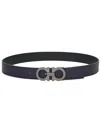 Ferragamo Salvatore  Man's Bicolor Leather Belt With Logo Buckle In Nero Midnight