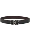 Ferragamo Reversible And Adjustable Gancini Belt In Nero Oxblood