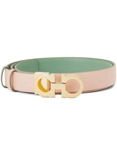Ferragamo Gancini Reversible Leather Belt In Pink