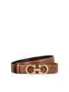 Ferragamo Reversible Gancini Leather Belt In Saddle/black