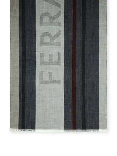 Ferragamo Salvatore  'big Logo' Grey Silk Blend Scarf Men