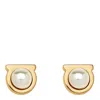 Ferragamo Gold Gancini Pearl Earrings In Gold