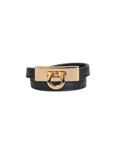 Ferragamo Bracelet Set Gold Tone Buckle Detail In Black