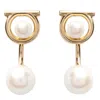 Ferragamo Gancini Earrings With Synthetic Pearls In Gold