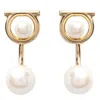 Ferragamo Gancini Earrings With Synthetic Pearls In Gold
