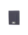 Ferragamo Black Cardholder With Gold-tone Gancini Logo In Calf Leather Man In Black