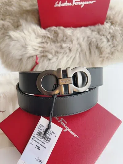 Pre-owned Ferragamo Salvatore  Black And Brown Double Sided Gancini Belt Sz 100cm 34-36