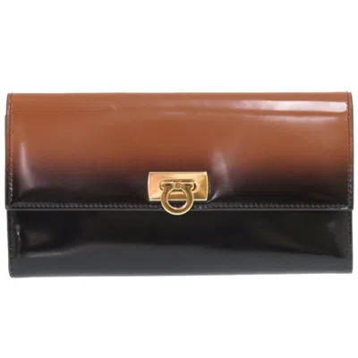 Pre-owned Ferragamo Salvatore  Black Brown Leather Long Wallet (bi-fold) () In Multi