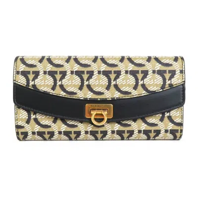 Pre-owned Ferragamo Salvatore  Black Brown Leather Long Wallet (tri-fold) () In Multi