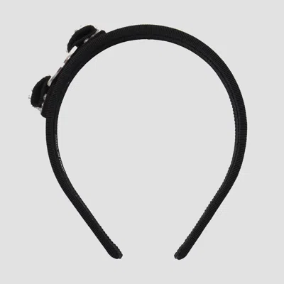 Ferragamo Salvatore  Black Cotton Hair Accessories In Nero/crystal