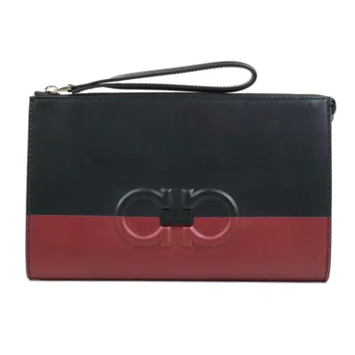 Pre-owned Ferragamo Salvatore  Black Dark Red Leather Clutch Bag () In Black, Dark Red