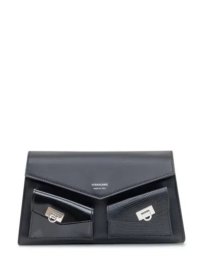 Ferragamo Salvatore  Black  Leather Bag With Pockets