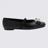 FERRAGAMO SALVATORE FERRAGAMO BLACK LEATHER FLATS