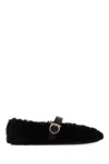 Ferragamo Black Ballerinas With Shearling Design And Buckle In Leather Woman In Black