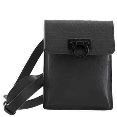 Pre-owned Ferragamo Salvatore  Black Gancini Embossed Crossbody Bag 241149 758340