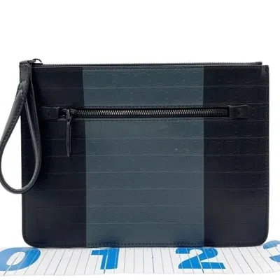 Pre-owned Ferragamo Salvatore  Black Gray Leather Clutch Bag () In Black, Gray
