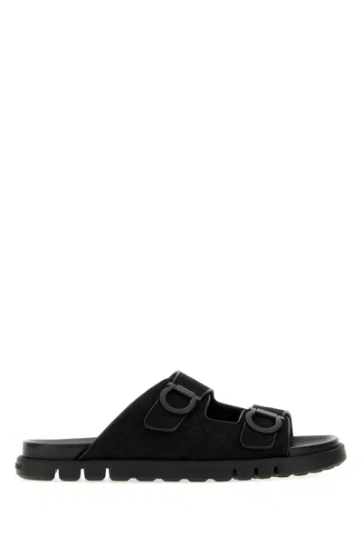 FERRAGAMO SALVATORE FERRAGAMO BLACK JACQUARD COLLY SLIPPERS