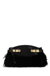 Ferragamo Black Leather And Feathers Hug Clutch In Black