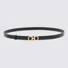 Ferragamo Double Gancio Leather Skinny Belt In Black