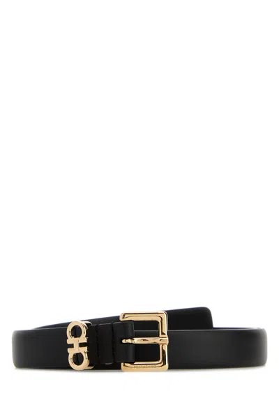 Ferragamo Leather Belt Adjustable Length Gold Tone Buckle In Black