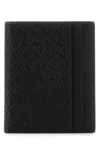 Ferragamo Compact Leather Card Holder With Embossed Pattern In Black