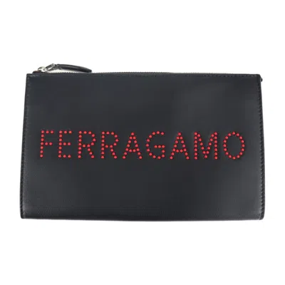 Pre-owned Ferragamo Salvatore  Black Leather Clutch Bag Handbag ()