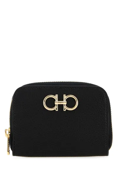 Ferragamo Salvatore  Black Leather Coin Case 11 Cm Mini Wallet For Women