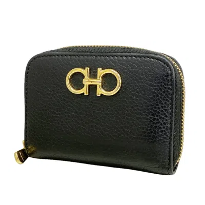 Pre-owned Ferragamo Salvatore  Black Leather Coin Purse/coin Case ()