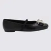 Ferragamo Black Leather Ballerina In Black